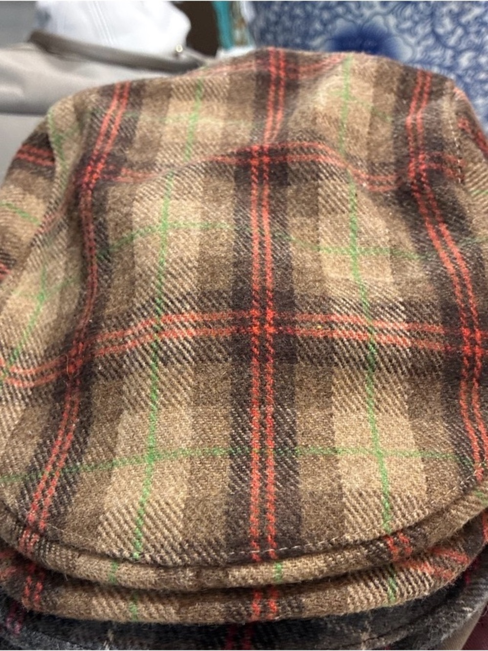 Boston Scally Brown Plaid Flat Cap with Red & Green Windowpane